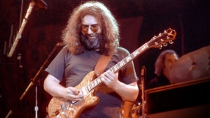 Jerry Garcia playing Wolf guitar made by Doug Irwin
